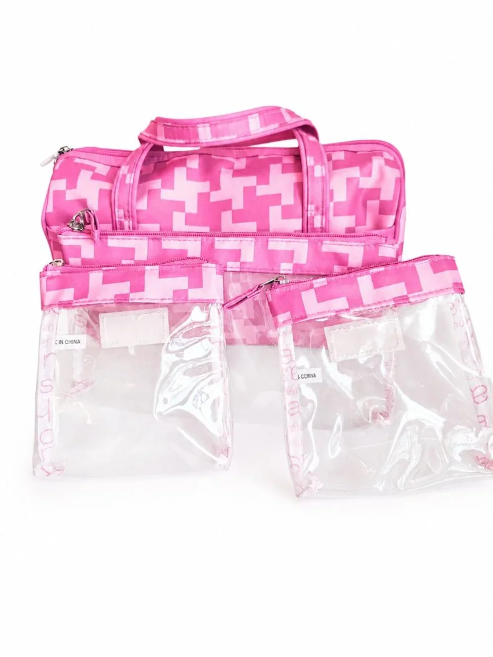 Sonia Kashuk Pink 4pc Cosmetic Travel Bag Set Y2K Geometric Organizer Barbiecore